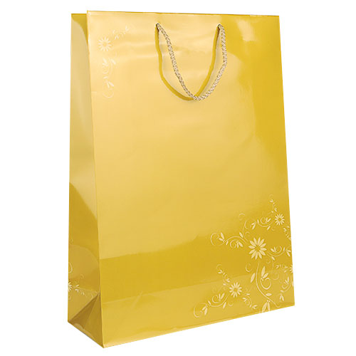 와인쇼핑백 | 코팅 3본입 1호 금색꽃 쇼핑백 (330×120×445mm)(1묶음 50개)